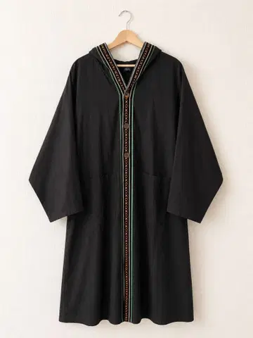 에스닉 패턴 후드 부착 가디건 차콜 그레이