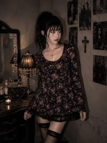 꽃무늬 플레어 원피스 Y2K 히메갸루 2000 00s