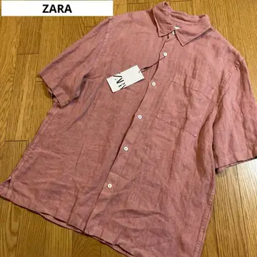 ZARA 자라 린넨 셔츠 반팔 L 핑크 린넨 100%