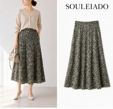 정가 30800엔 SOULEIADO 새틴 롱 스커트 플레어 A라인
