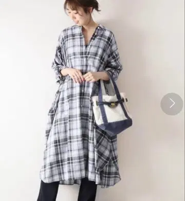 새상품급 Spick & Span 체크 무늬 롱 셔츠 원피스 더블 거즈