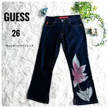 레어 90s GUESS 와이드 레그 데님 26 연꽃 Y2K 빈티지