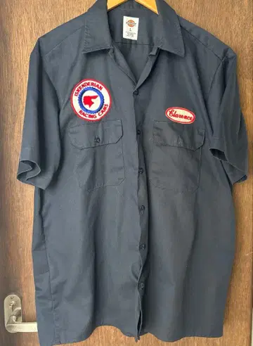Dickies 워크 셔츠 빈티지 와펜 부착 네이비 L