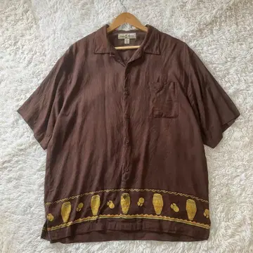 90s Tommy Bahama 실크 100% 쿠바 셔츠 양면 프린트