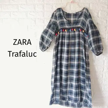 [ 성숙/러블리 민족풍 ] ZARA 태슬 장식 체크 무늬 롱 원피스