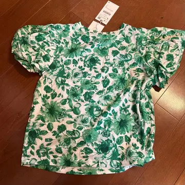 ZARA 플로럴 퍼프 슬리브 상의 L 사이즈