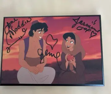 Disney 알라딘과 재스민 애니메이션 아트 사인 포함