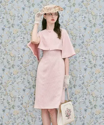 60s 체크 무늬 케이프 셋업 핑크 an3 Limited Fint