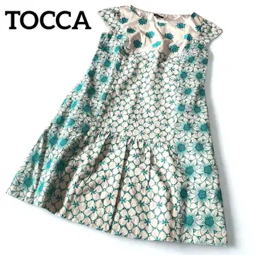 [ 빅 사이즈 ] TOCCA 플라워 자수 백리본 원피스 그린