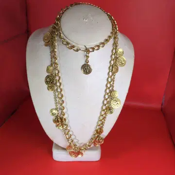 2줄 골도 코인 모티브 롱 목걸이 약 84 cm
