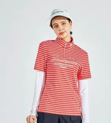 Munsingwear 하프 지퍼 보더 셔츠 레드