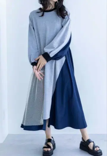 오즈모시스 메쉬 절개 원피스 그레이 F