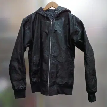 A173 인조 가죽 후드 부착 자켓 블랙 XL