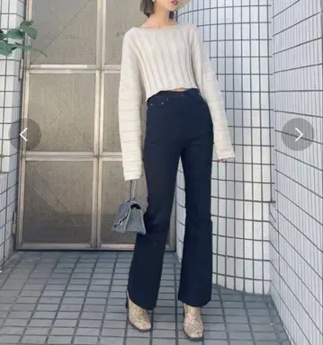 택 포함 새상품 EMODA 빈티지 풀 플레어 하이웨스트 청바지 블랙 M