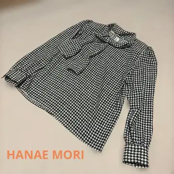 HANAE MORI 하운드투스 패턴 보타이 블라우스 긴팔