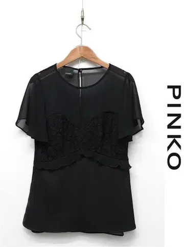 R-K377/새상품급 PINKO 핑코 반팔 블라우스 시스루 40 L 블랙