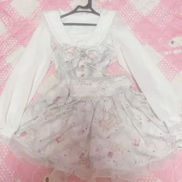 리즈리사 Sewing Bear 패턴 셋업 블루 프리 사이즈