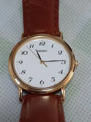 SEIKO 쿼츠 손목시계 골드 컬러 브라운 가죽 벨트