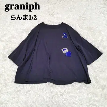 graniph 란마 1/2 빅 실루엣 T셔츠 네이비 자수 콜라보