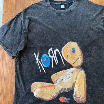 KORN 2XL 데미지 가공 밴딩 T셔츠 락 T셔츠 메탈 콘