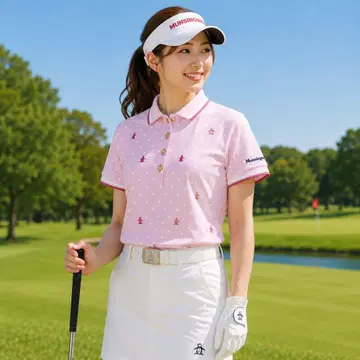 Munsingwear 피케 셔츠 상의 반팔 골프웨어 핑크 도트