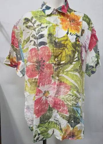 Desigual 꽃무늬 반팔 셔츠 빅 사이즈 린넨 100 새상품급 y91