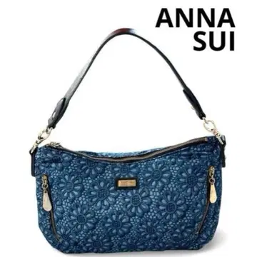 ANNA SUI 꽃무늬 핸드백 블루 나일론 원 숄더