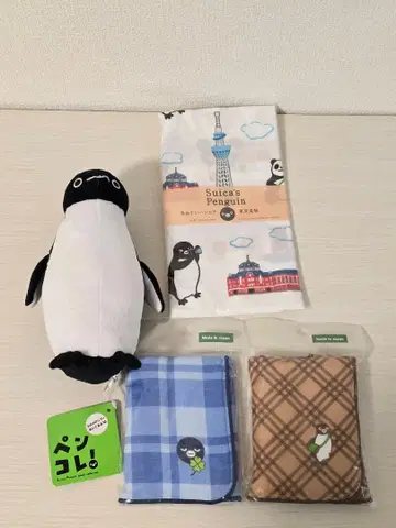 Suica 펭귄 봉제 인형 거즈 타월 세트