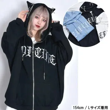 VOLCAN&APHRODITE 고양이 귀 로고 ZIP 후드티 블랙