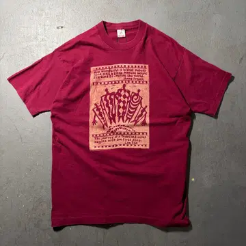 90s USA 싱글 스티치 아트 T XL 안네 프랑크 버건디