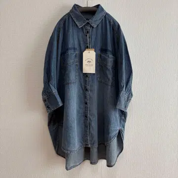 PUAL CE CIN 25th 면린넨 데님 하프 슬리브 블라우스