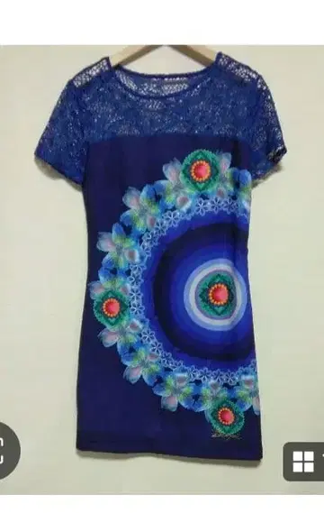Desigual 새상품급 데시구알 올 패턴 레이스 반팔 원피스