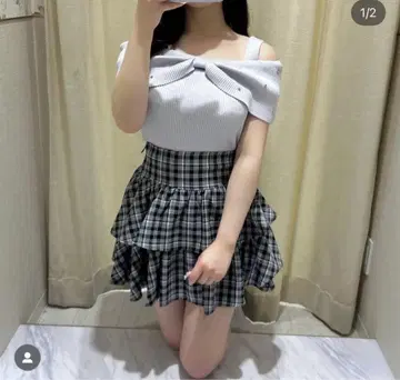 evelyn 빅 리본 오프숄더 TP 아이스 그레이