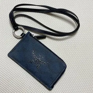 미사용 레어 MCM 가죽 프래그먼트 케이스 스트랩 네이비