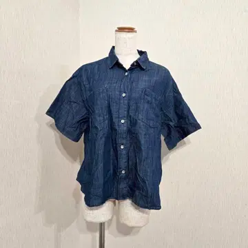 GU 반팔 데님 셔츠 인디고 블루 ( M ) 텐셀 혼방