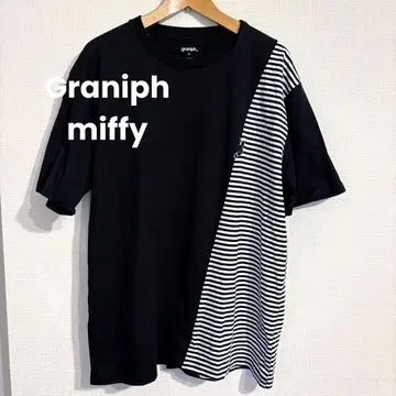 레어! graniph 그라니프 미피 반팔 T셔츠 블랙 보더 절개 XL