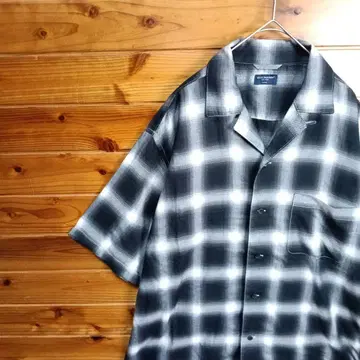 BACK NUMBER 옴브레 체크 셔츠 반팔 셔츠 오픈 카라 XL