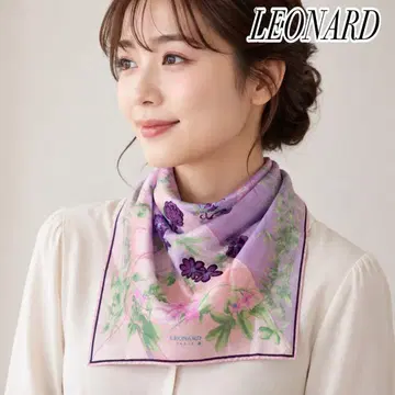 LEONARD 레오나르 실크 100% 꽃무늬 스카프 핑크