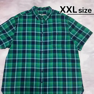 USA 구제 의류 MOSSIMO 반팔 셔츠 XXL 체크 무늬 그린 코튼