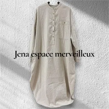 [새상품급] 제나 에스파스 메르베유 스트라이프 밴드 카라 셔츠 원피스