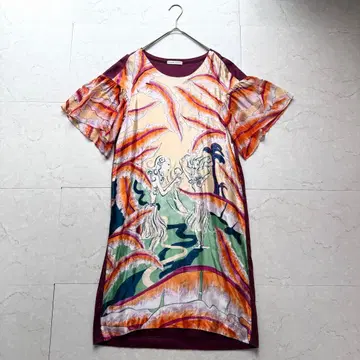 TSUMORI CHISATO 원피스 반팔 실크 100% 올 패턴
