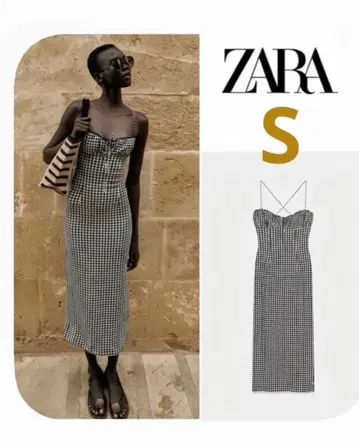 ZARA 핏 깅엄 체크 패턴 미디 원피스 S