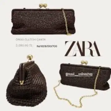 ZARA 브라운 뜨개질 핸드백 골드 금장 장식