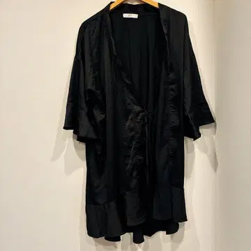 조시 무지 가운 노카라 플레어 소매 L 블랙 폴리에스테르 룸웨어