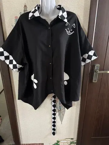IRO+IRO 반팔 셔츠 체커 패턴 고양이 모티브