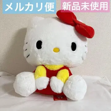 미사용 새상품 헬로키티 앉아있는 인형 GJ 리본 빨간색 봉제 인형 라우완