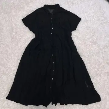 네스트로브 린넨 반팔 셔츠 롱 원피스 블랙