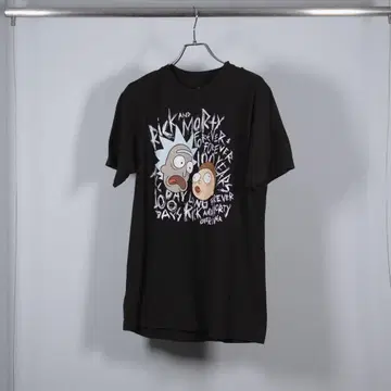 릭 앤 모티 프린트 티셔츠 애니메이션 티 캐릭터 티 블랙 M