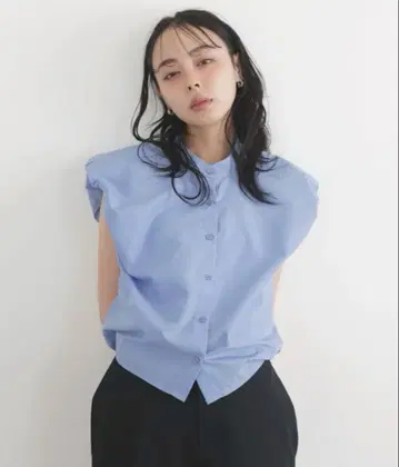 벌룬 숄더 블라우스 LIAN 블루 셔츠