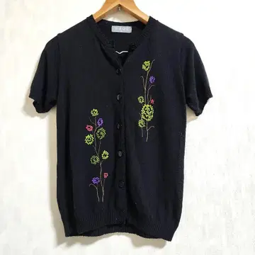 OZOC 반팔 가디건 초화 자수 블랙 38 시원한
